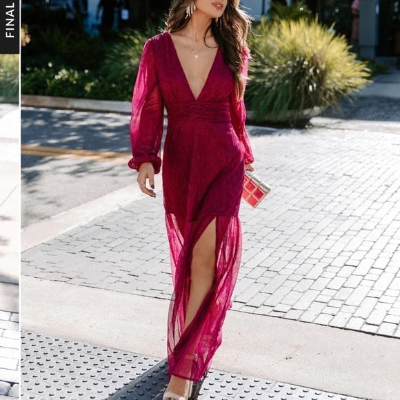 Vici Loretta Plisse Metallic Balloon Sleeve Maxi Dress Small - Picture 3 of 10